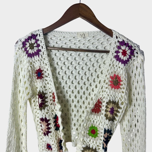 Granny Square Crochet Cropped Cardigan Fairycore Boho Festival Hippie Small - Picture 4 of 12